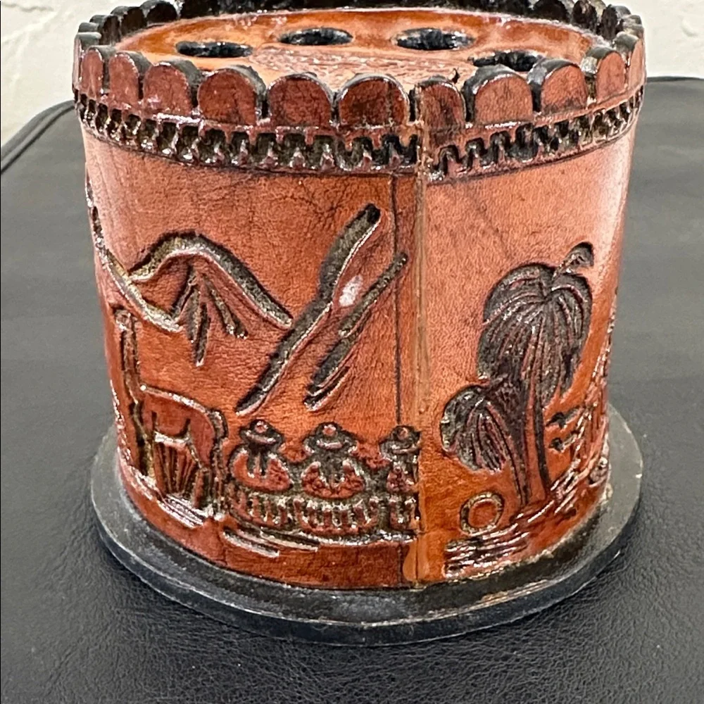 Embossed Leather Peruvian Vintage Pencil Holder